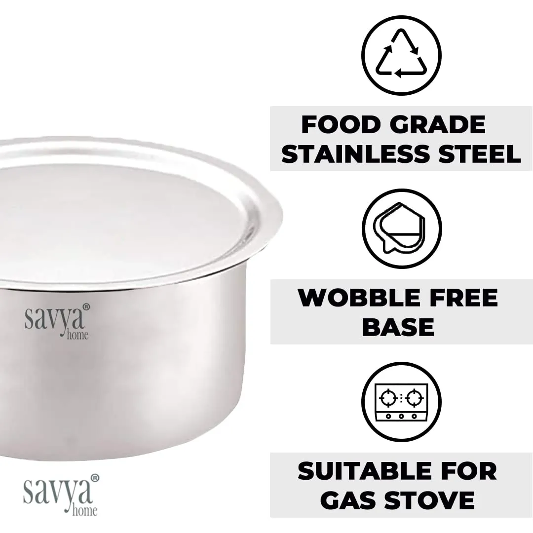 SAVYA HOME Stainless Steel Tope Set with Lid | Food Grade Stainless Steel, Durable & Wobble Free Base | Flat Bottom & Multipurpose | Suitable for Gas & Induction Stove | Tope Kitchen Set of 5