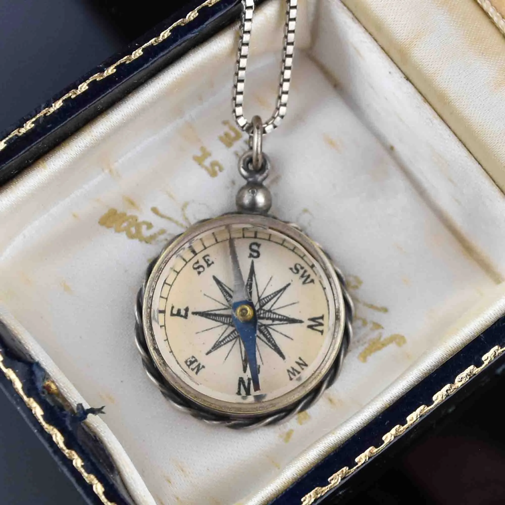 Sterling Silver Working Compass Fob Pendant Necklace