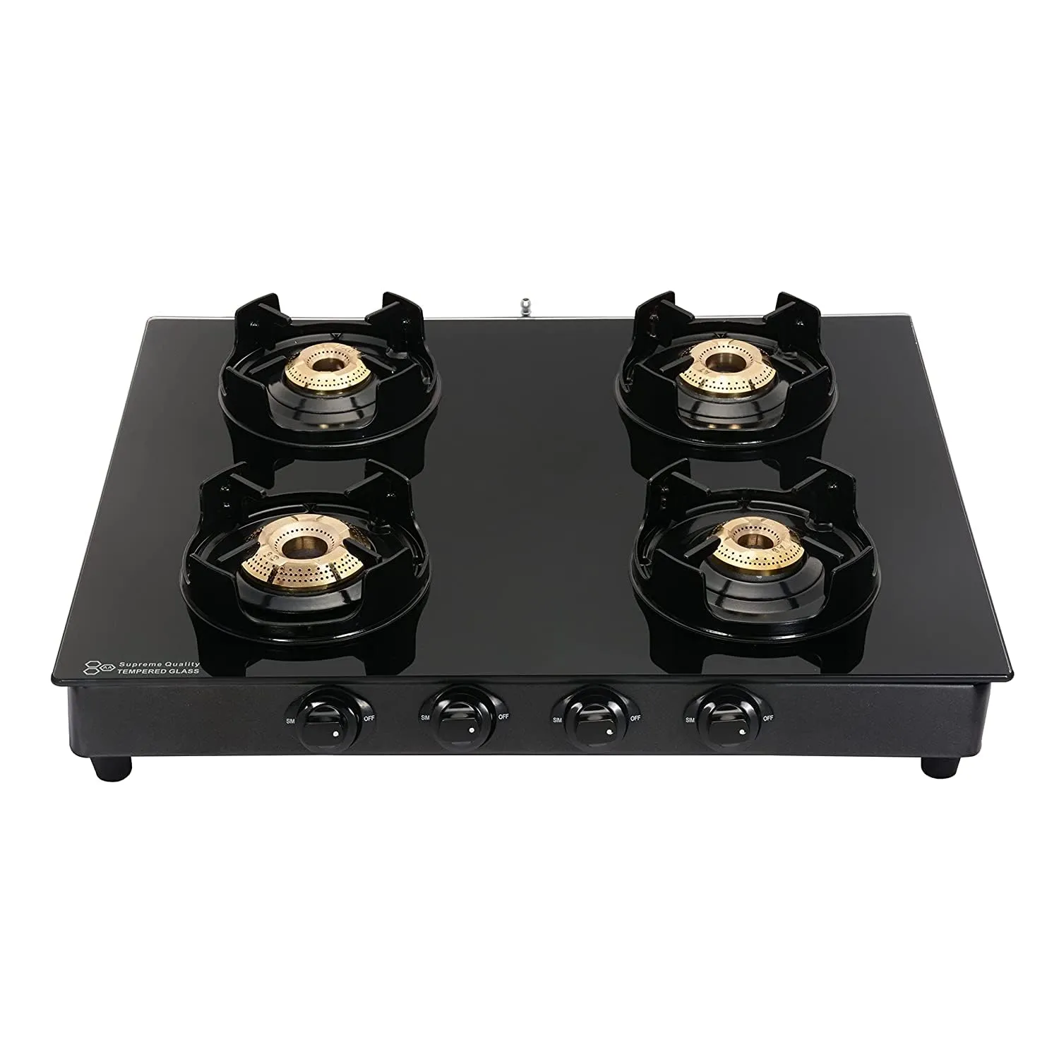 Surya Flame Black Beauty Gas Stove Glass Top | LPG Stove with Flame Protection Pan Support | Anti Skid Legs | 2 Years Complete Doorstep Warranty - Black (4 Burner, 2)