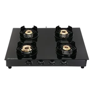 Surya Flame Black Beauty Gas Stove Glass Top | LPG Stove with Flame Protection Pan Support | Anti Skid Legs | 2 Years Complete Doorstep Warranty - Black (4 Burner, 2)