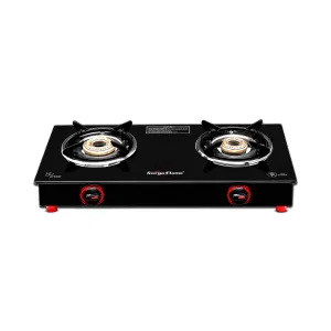 Surya Flame LPG Gas Stove 2Burner with Brass Smart Glass Top Cooktop ISI Certified Doorstep Services 2 Years (Double Burner Black)