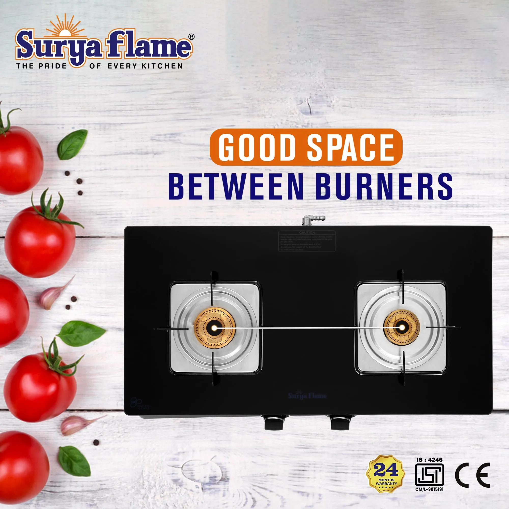 Surya Flame Nexa 3 Burner LPG Gas Stove | Glass Top With Stainless Steel Body | 2 Years Complete Door Step Warranty Including Glass