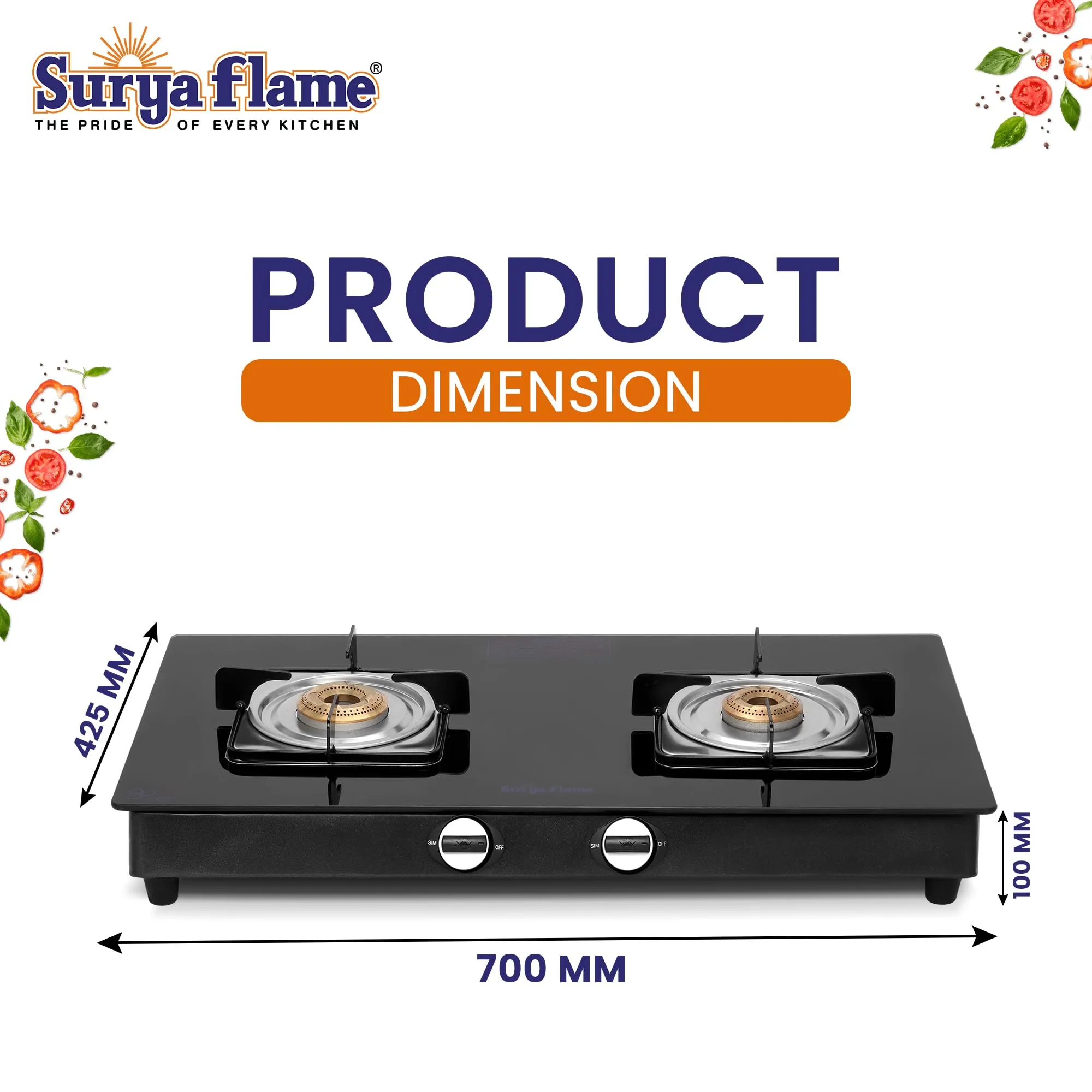 Surya Flame Nexa 3 Burner LPG Gas Stove | Glass Top With Stainless Steel Body | 2 Years Complete Door Step Warranty Including Glass