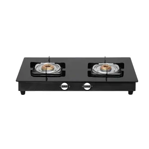 Surya Flame Nexa LPG Gas Stove | Glass Top With Stainless Steel Body | 2 Years Complete Door Step Warranty Including Glass - Black (2 Burner, 2)