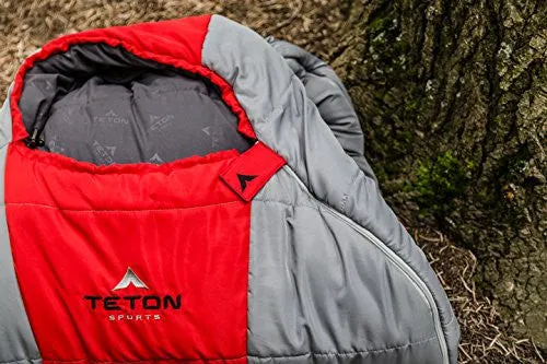 TETON Sports Tracker  5F Ultralight Sleeping Bag Perfect for Backpacking, Hiking, and Camping; Red/Grey