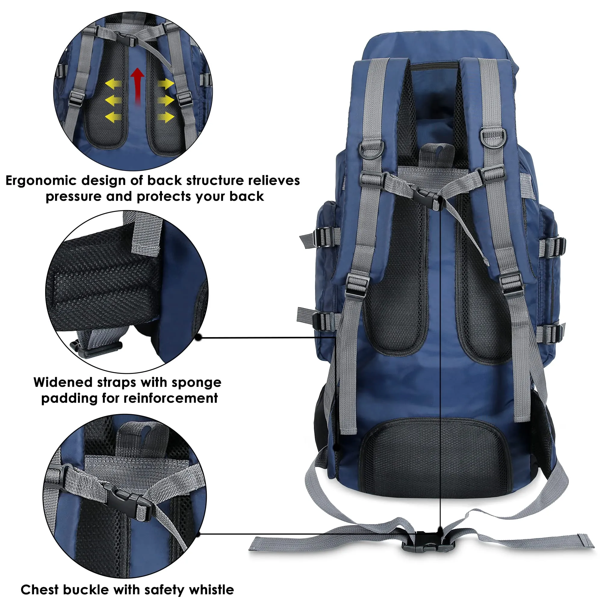 THE CLOWNFISH Summit Seeker 90 Litres Polyester Travel Backpack for Mountaineering Outdoor Sport Camp Hiking Trekking Bag Camping Rucksack Bagpack Bags (Dark Blue)