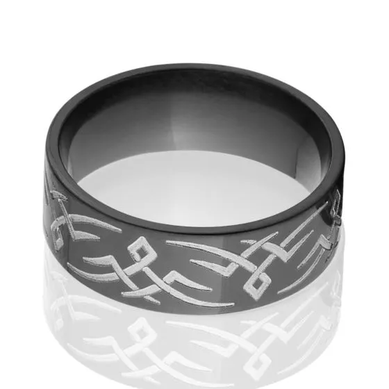 Two toned Ring, Tribal Ring, Black Zirconium Ring