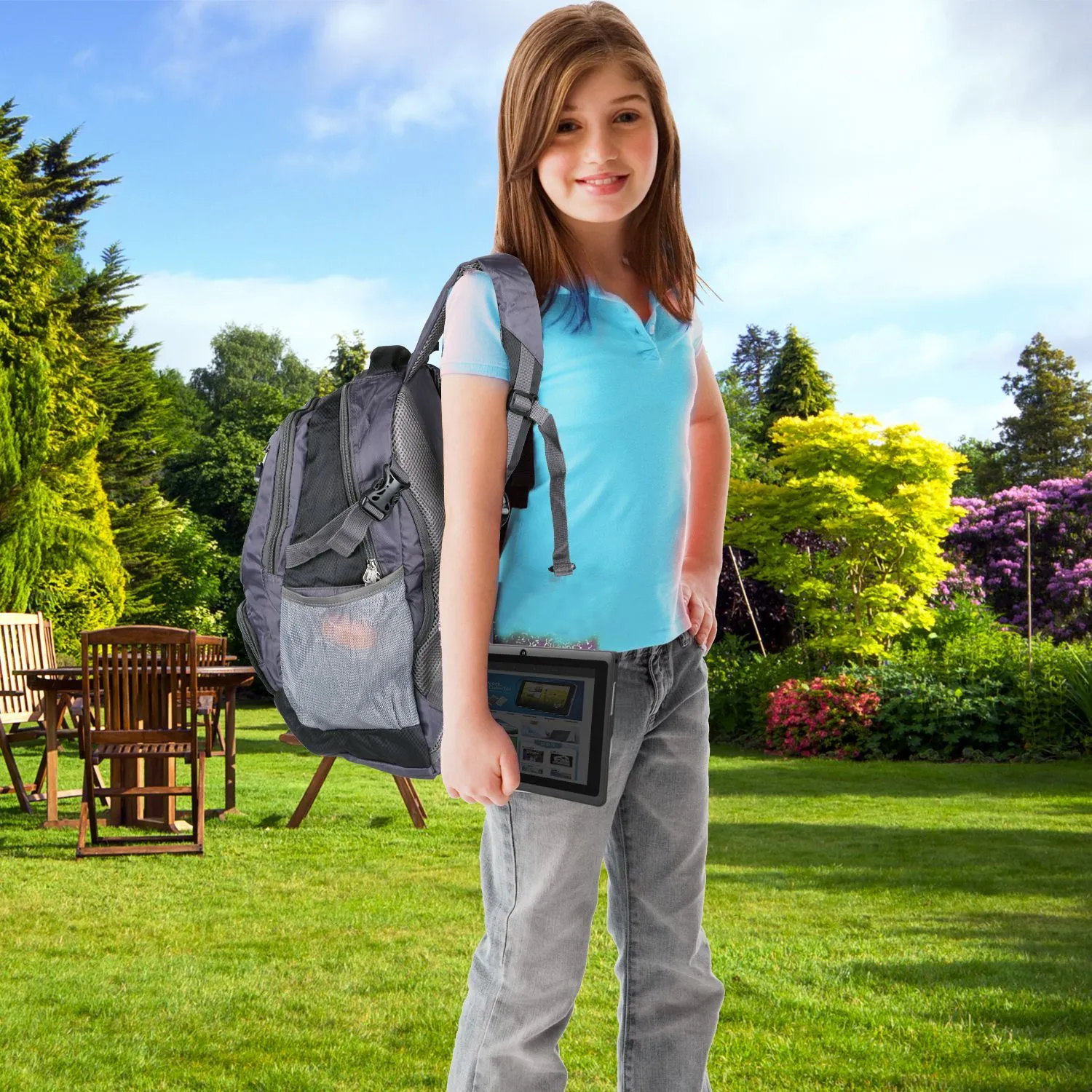 Unisex School Backpack Casual Travel Shoulder Bag W/ Adjustable Straps Dual-Water Bottle Pouch