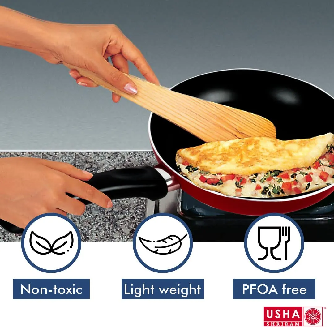 USHA SHRIRAM Non Stick Fry Pan (22cm) & Silicone Spatula Set (5Pcs) | Minimum Oil Usage | Non Stick Pan Cookware Set | Induction & Gas Fry Pan | Heat Resistant Sptaula Set| Wedding Diwali Gift Set