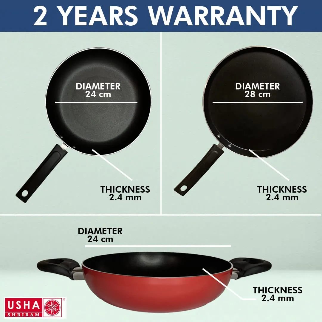 USHA SHRIRAM Non Stick Set | Lid (1Pcs) | Non Stick Tawa | Non Stick Kadai | Non Stcik Frying Pan | Stove & Induction Cookware| Multipurpose Lid for Kadhai & Fry Pan (Non Stick Set(with Lid) - Red)