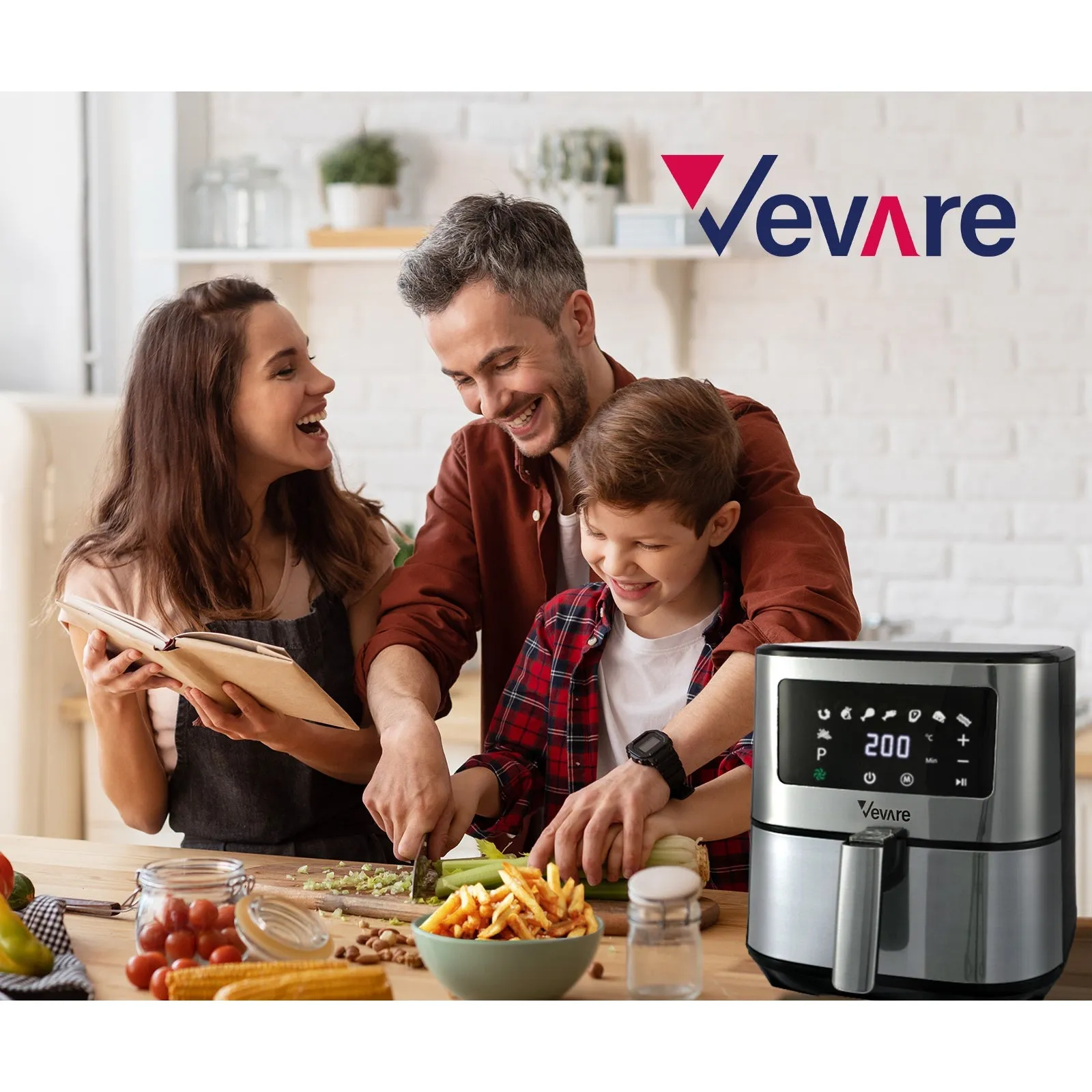 Vevare Air Fryer 5.5L LCD Airfryers Electric Oven Oil Free Kitchen Cooker Silver