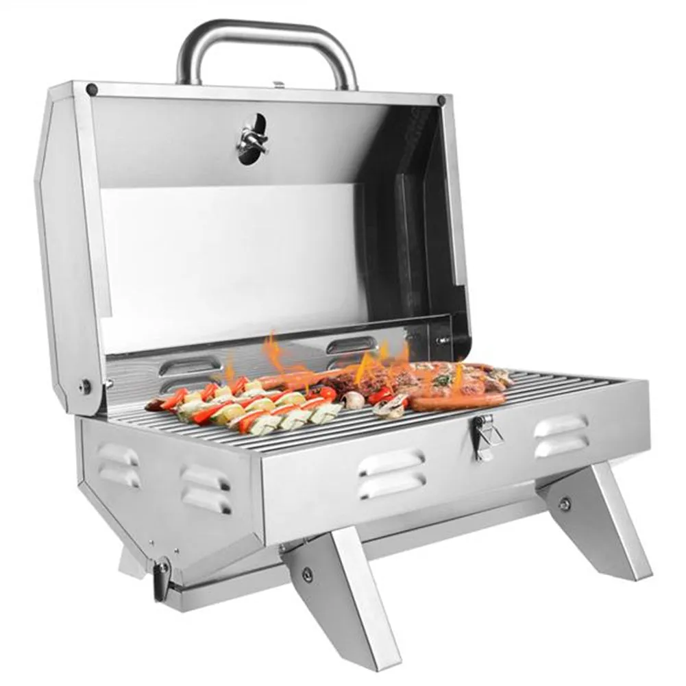 ZOKOP Portable Gas Grill Stove Square Stainless Steel Bbq Stove Silver